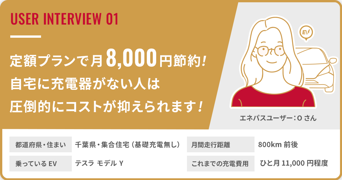 エネパス利用者インタビュー】定額プランで月8,000円節約！自宅に充電 